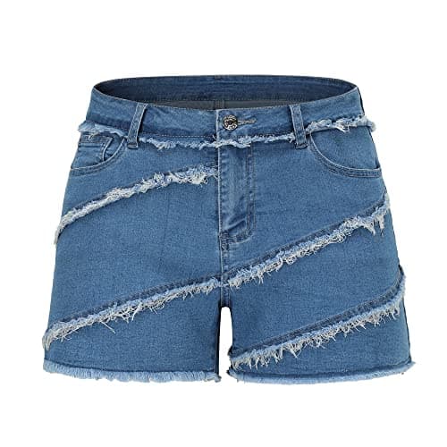 Thunder Star Women's Mid Rise Ripped Stretch Denim Shorts