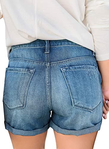 Luvamia Women's High-Waisted Ripped Denim Shorts