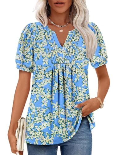Angerella Women's Casual V-Neck Short Sleeve Tunic Top