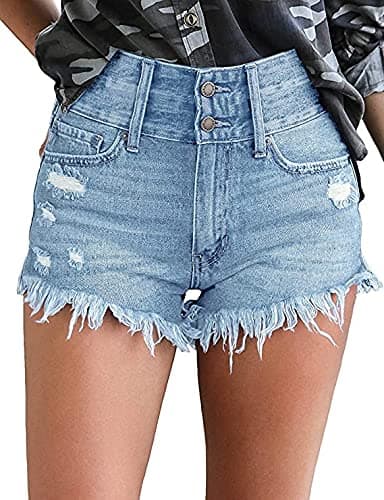 Necooer Women's Casual Mid-Waist Stretch Denim Shorts