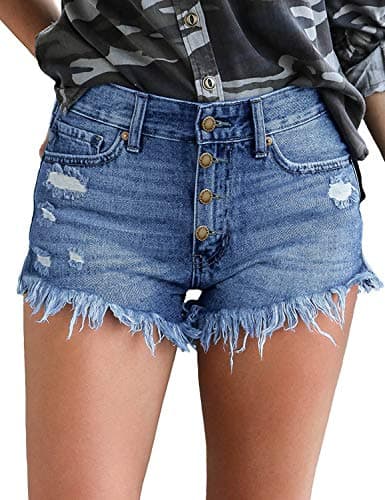 Luvamia Women's Casual High-Waisted Frayed Denim Shorts