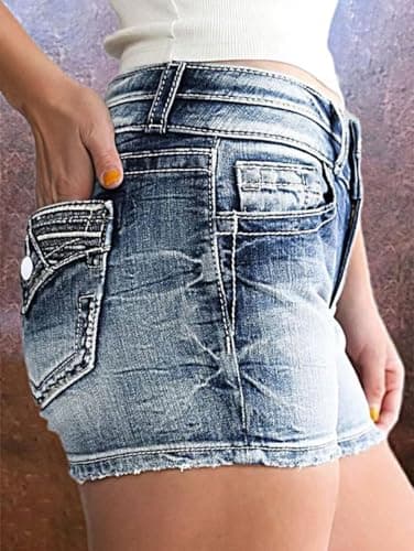 Flamingals Women's Denim Mid Waist Skinny Stretch Shorts
