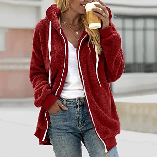 Oversized Sherpa Fleece Jacket for Women Warm Winter Coat Zip Up Pockets