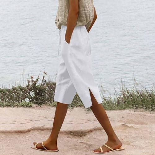 Lightweight Women's Knee-Length Bermuda Shorts in Linen with Pockets