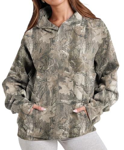 Eutten Womens Camo Hoodies Maple Leaf Print Oversized Fleece Sweatshirt with Pocket