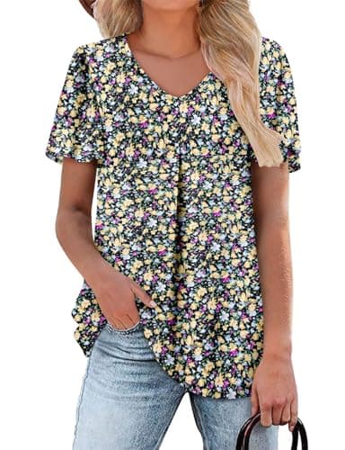 Angerella Women's Summer Dressy Casual Short Sleeve V-Neck Tops for Leggings