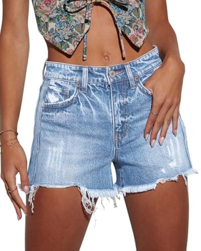 CHICZONE Women's Ripped Mid-High Waisted Denim Shorts