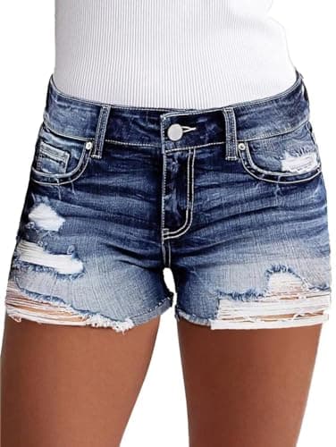 Flamingals Women's Mid-Waisted Ripped Denim Shorts