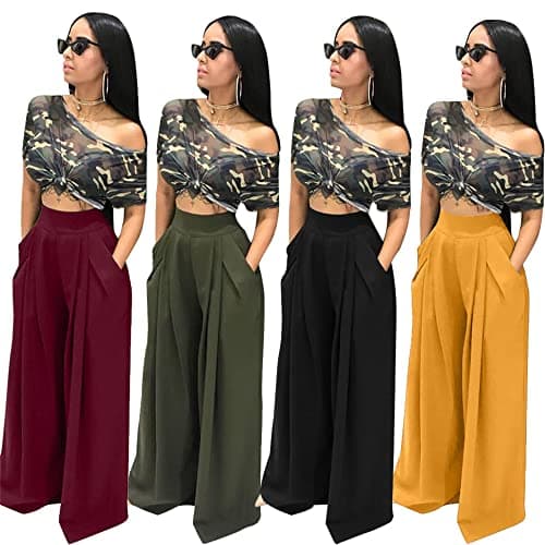 MESLIMA High-Waisted Wide Leg Stretch Palazzo Pants for Women