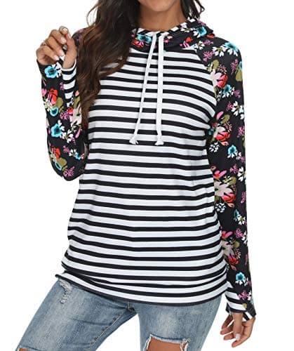 Barlver Women's Casual Color Block Long Sleeve Hoodies with Pocket