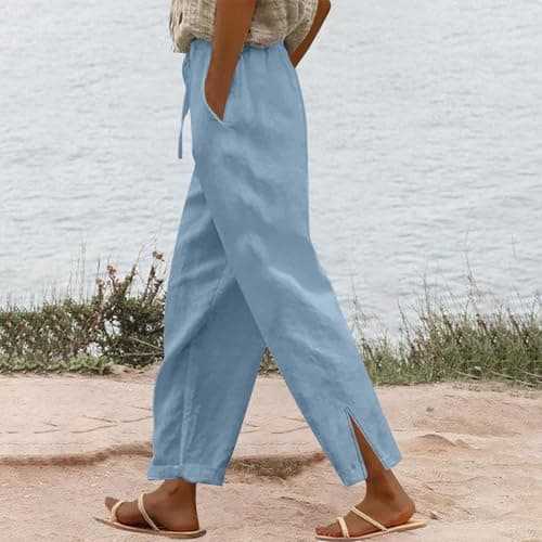 DINEVE Women's High-Waist Summer Casual Linen Trouser