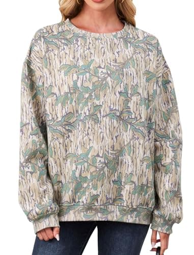 Oversized Women's Camo Sweatshirt with Maple Leaf Print Fleece Hoodie