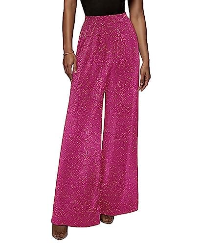 GUOLEZEEV Women's High Elastic Waist Wide Leg Palazzo Casual Trouser