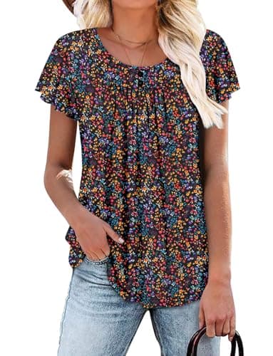 Angerella Women's Flirty Summer Pleated Floral Tunic Top S-3XL
