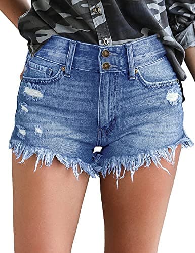 Luvamia Women's Casual High-Waisted Frayed Denim Shorts