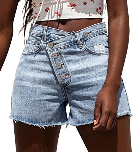 Womens Denim Jean Shorts with Button Pockets for Summer