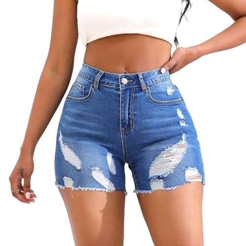 Thunder Star Women's Mid Rise Distressed Denim Shorts