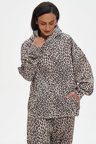 Hesaco Oversized Leopard Print Hoodie Y2K Streetwear Sweatshirt