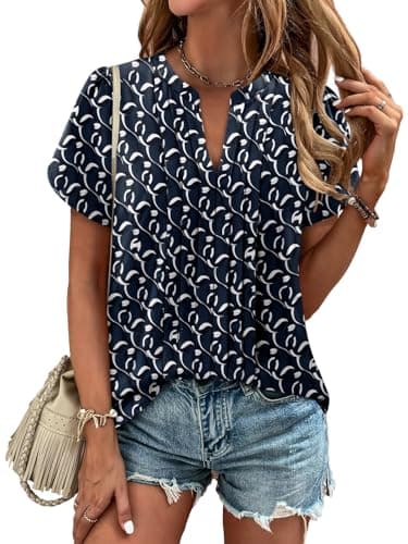 Angerella Women's Chiffon Floral Short Sleeve Blouse Summer Casual Top