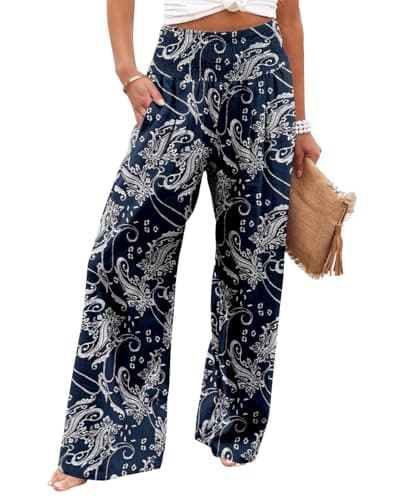 Angerella Women's Elastic High-Waisted Palazzo Pants with Pockets