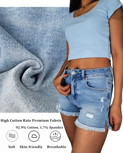FEELNINE High-Waisted Stretchy Ripped Summer Denim Shorts