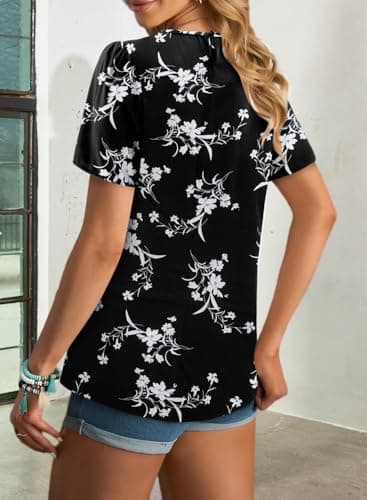 Angerella Women's Chiffon Floral Short Sleeve Blouse Summer Casual Top