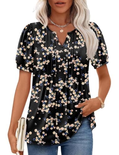 Angerella Women's Casual V-Neck Short Sleeve Tunic Top