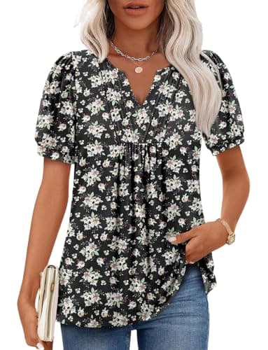 Angerella Women's Casual V-Neck Short Sleeve Tunic Top