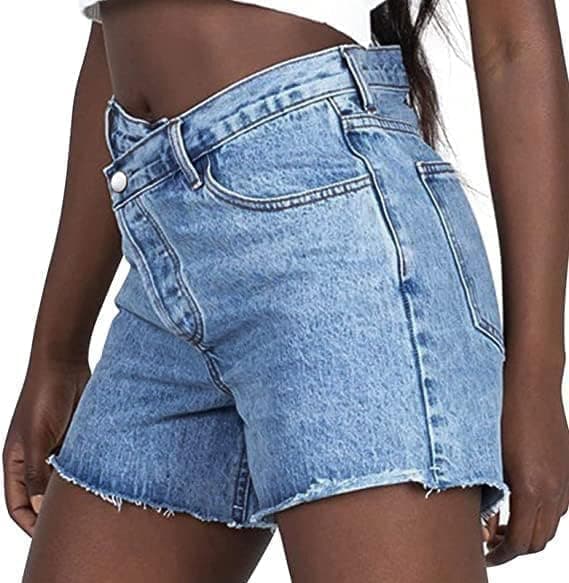 Genreck Women's High-Waisted Stretch Crossover Jean Shorts