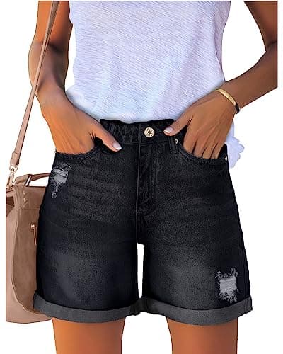 Luvamia Women's High Rise Ripped Denim Shorts