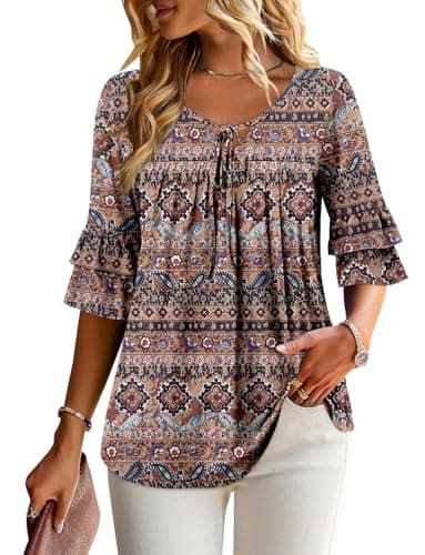Angerella Dressy 3/4 Sleeve V-Neck Tunic Tops Spring Summer Tops