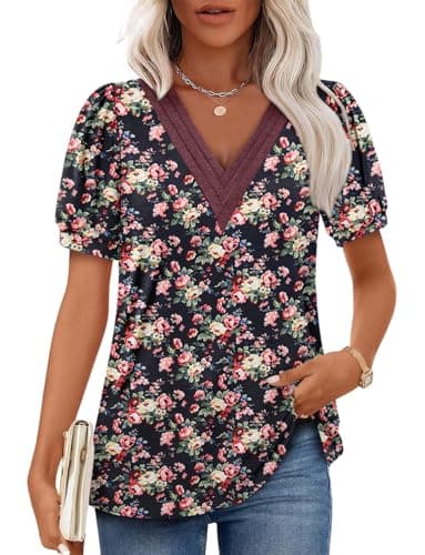 Angerella Women's Casual V-Neck Short Sleeve Tunic Top