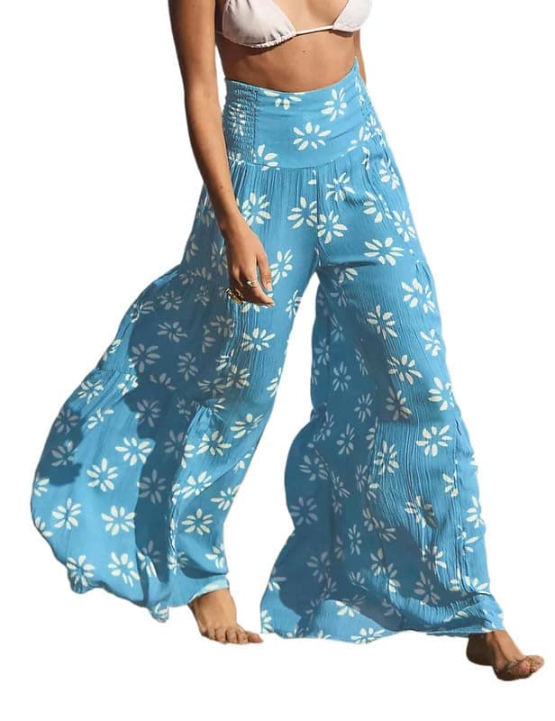 Lrady Women's Boho Printed Wide Leg Palazzo Pants
