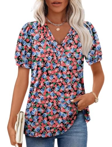 Angerella Women's Casual V-Neck Short Sleeve Tunic Top