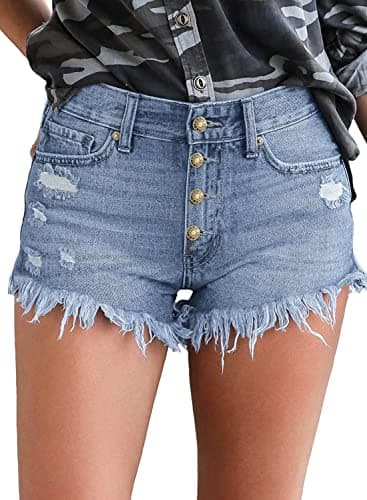 Luvamia Women's Casual High-Waisted Frayed Denim Shorts
