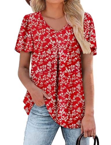 Angerella Women's Summer Dressy Casual Short Sleeve V-Neck Tops for Leggings