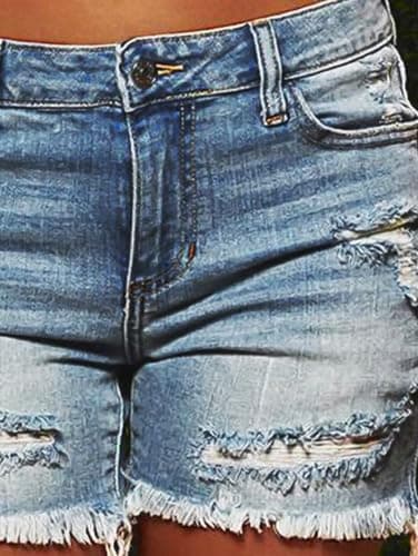 Flamingals Raw Hem Mid-Waist Stretchy Jean Shorts for Women