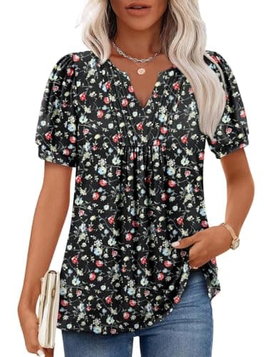 Angerella Women's Casual V-Neck Short Sleeve Tunic Top