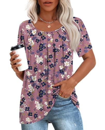 Anymeet Women's Summer Pleated Tunic Shirts M-3XL