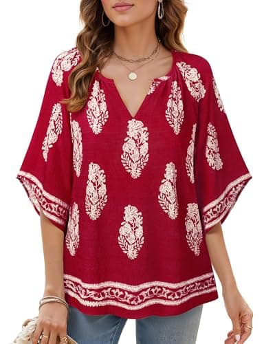 Bebonnie Women's Bohemian 3/4 Sleeve V-Neck Tunic Tops