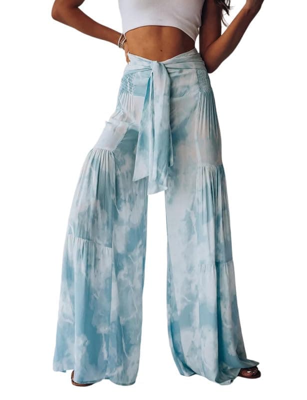 Lrady Women's Boho Printed Wide Leg Palazzo Pants