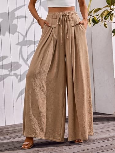 CORSKI Flowy Wide Leg Palazzo Pants for Women Elastic Waist Casual Summer