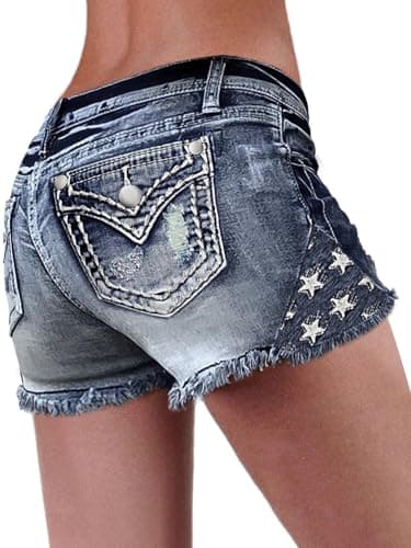 Flamingals Women's Ripped Denim Low-Waist Skinny Shorts