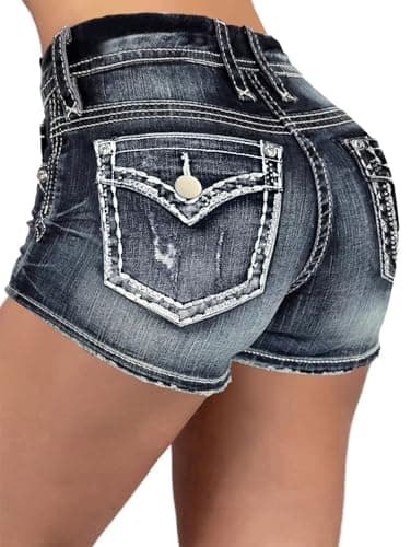Flamingals Women's Mid-Rise Ripped Skinny Denim Shorts