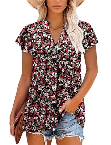 Angerella Women's Summer Dressy Casual Short Sleeve V-Neck Tops for Leggings