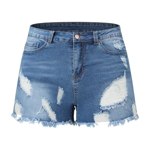 Thunder Star Women's Mid Rise Distressed Denim Shorts