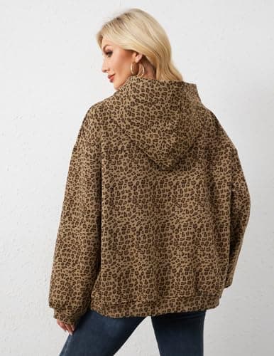 Eutten Womens Camo Hoodies Maple Leaf Print Oversized Fleece Sweatshirt with Pocket