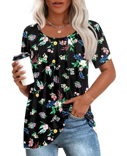 Anymeet Women's Summer Pleated Tunic Shirts M-3XL
