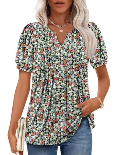 Angerella Women's Casual V-Neck Short Sleeve Tunic Top