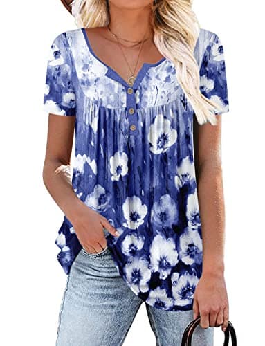 ROSELINLIN Women's Floral Summer Short Sleeve Shirt Loose Fit Leggings Top